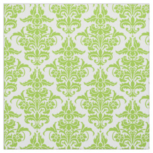 Tela Patrón de Damasco - Verde Marciano sobre Blanco