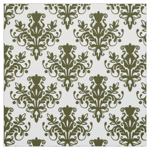 Tela Patrón de Damask 02 - Olivo oscuro en blanco