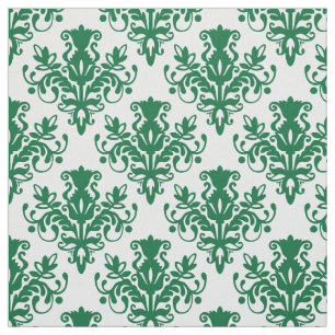 Tela Patrón de Damask 02 - Verde del bosque sobre blanc