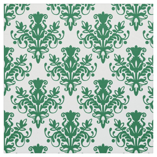 Tela Patrón de Damask 02 - Verde del bosque sobre blanc (Retal)