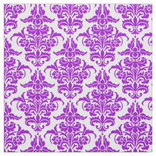 Tela Patrón de Damask: morado sobre blanco
