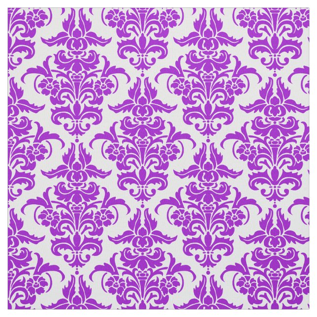 Tela Patrón de Damask: morado sobre blanco (Retal)