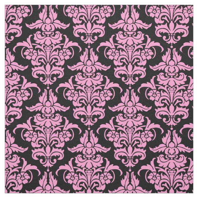 Tela Patrón de Damask - Rosa en negro (Retal)