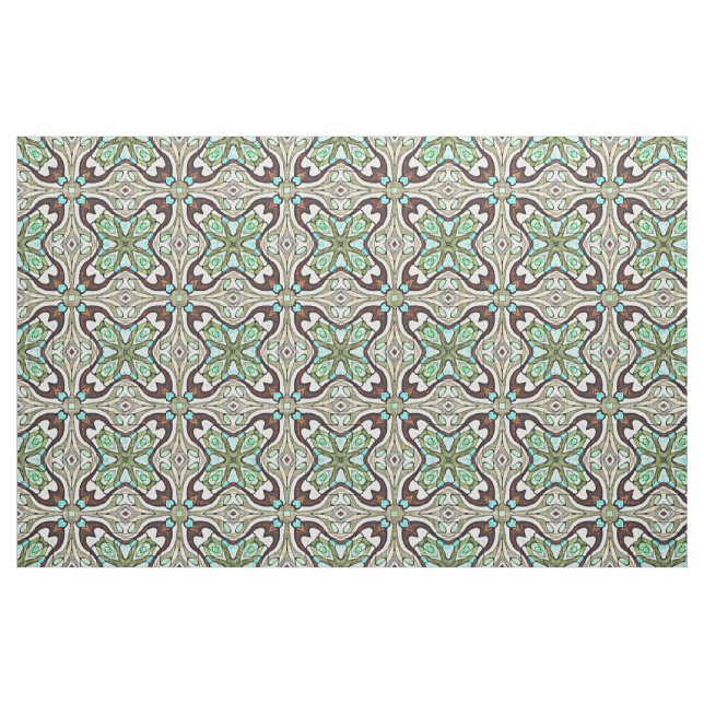 Tela Patrón de decoración azul turquesa marrón retro No ("Cuarto gordo" (fat quarter))