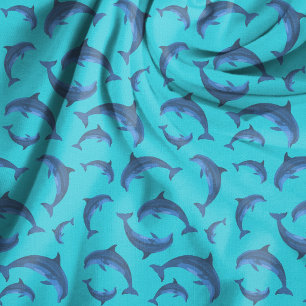Tela Patrón de delfines juguetones azul acuático y azul