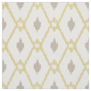 Tela Patrón de diamante ikat de taupe amarillo neutro 