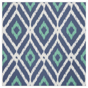 Tela patrón de diamantes tribal de ikat verde azul mari