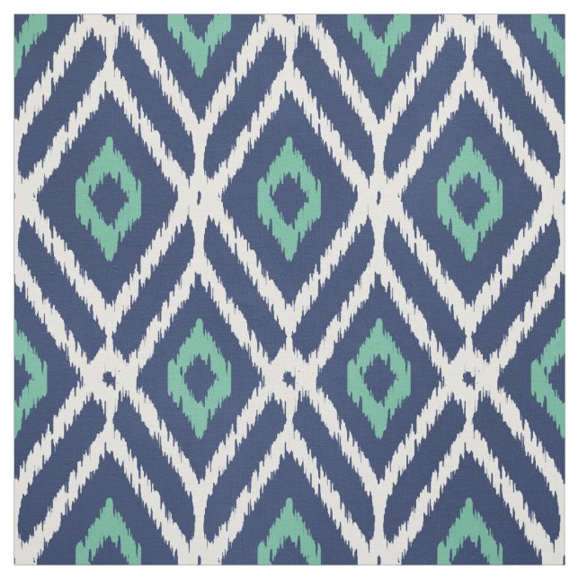 Tela patrón de diamantes tribal de ikat verde azul mari (Retal)