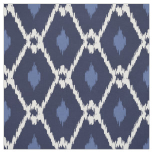 Tela Patrón de diamantes tribales de ikat azul y blanc