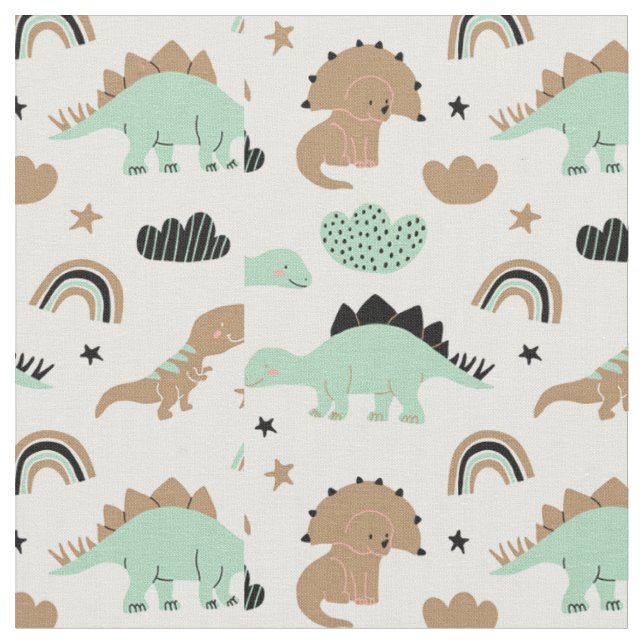 Tela Patrón de dinosaurio verde de menta (De cerca)