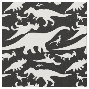 Tela Patrón de dinosaurios blancos y negros
