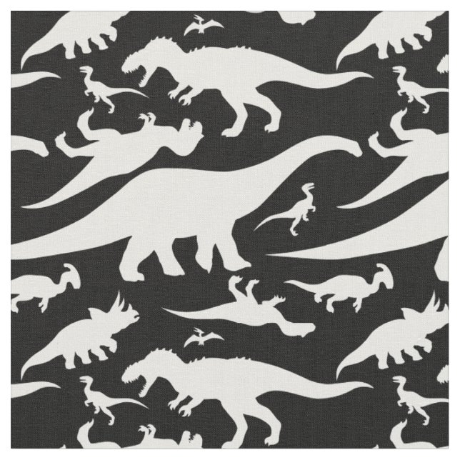 Tela Patrón de dinosaurios blancos y negros (De cerca)