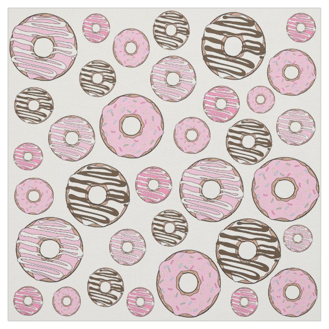 Tela Patrón De Donuts, Donuts Rosados, Donuts Blancos (Retal)