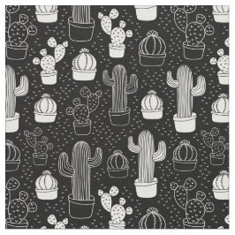 Tela Patrón de doodle de cactus en blanco y negro