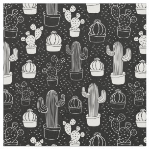 Tela Patrón de doodle de cactus en blanco y negro