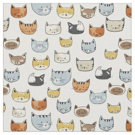 Tela Patrón de doodle de cara de gato