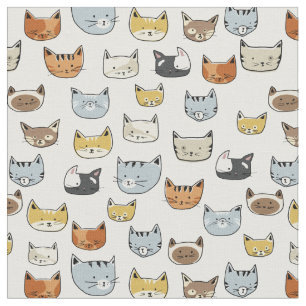 Tela Patrón de doodle de cara de gato