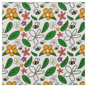 Tela Patrón de doodles florales primaverales
