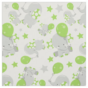 Tela Patrón de Elefantes, Elefantes Cutos - Gris Verde