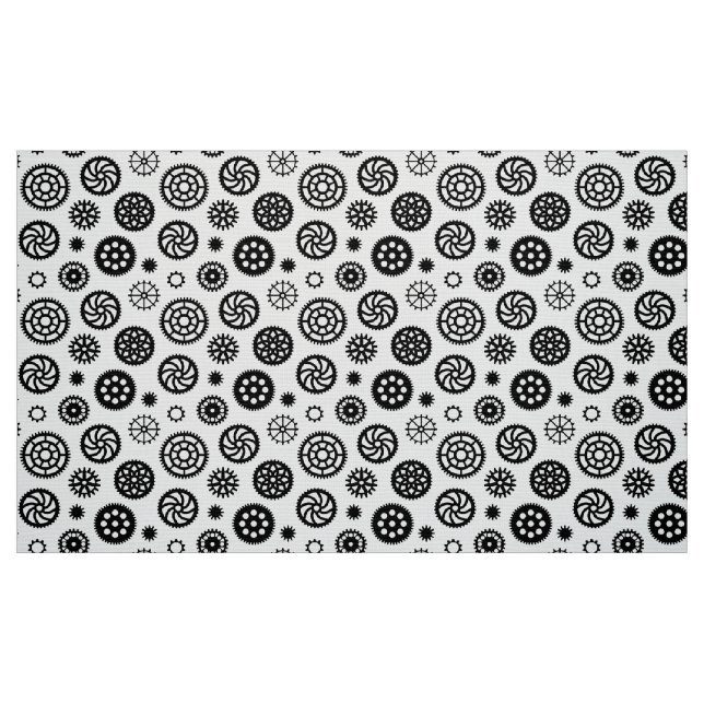 Tela Patrón de engranajes 070819 - Negro sobre blanco ("Cuarto gordo" (fat quarter))