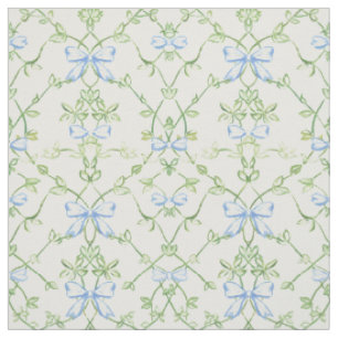 Tela Patrón de enrejado floral verde azul