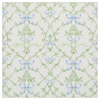Tela Patrón de enrejado floral verde azul