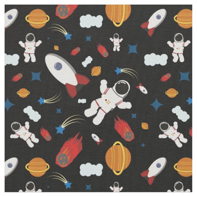 Tela Patrón De Espacio Sin Margen, Astronautas, Cohetes (De cerca)