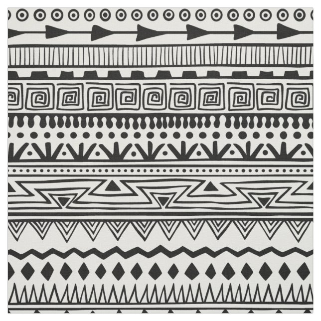 Tela Patrón de estilo azteca patrón blanco negro (Retal)