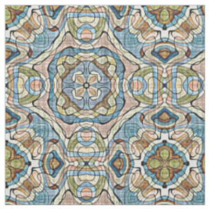 Tela Patrón de estilo Batik de Bali naranja azul coral