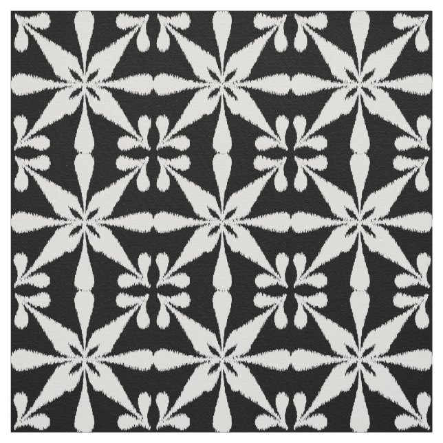 Tela Patrón de estrella de ikat: blanco y negro (Retal)