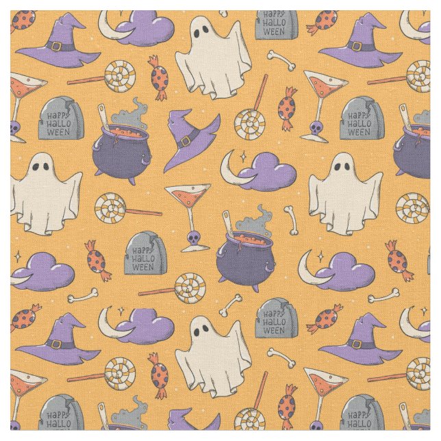 Tela Patrón de fantasmas y brujas de Halloween (De cerca)