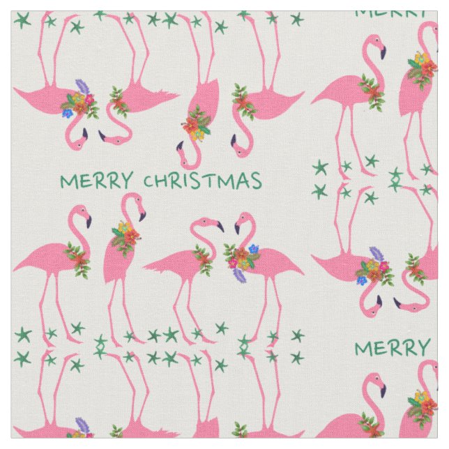 Tela Patrón de flamencos Feliz Navidad (De cerca)