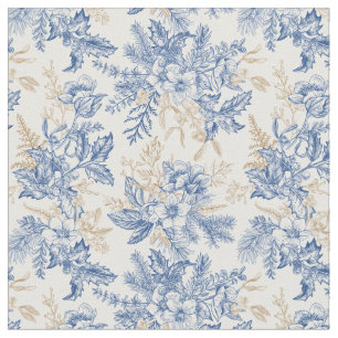 Tela Patrón de flor azul de invierno vintage