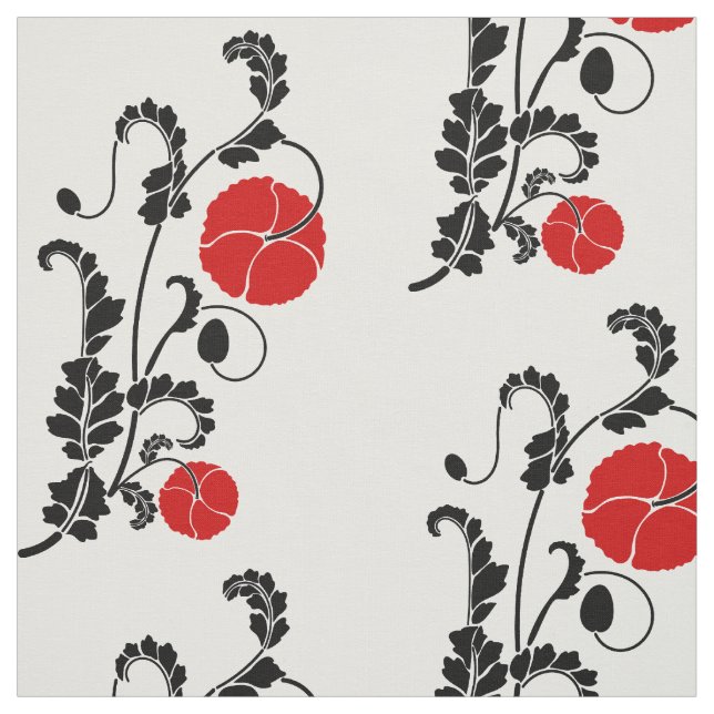 Tela Patrón de flor de amapola rojo y negro (Retal)