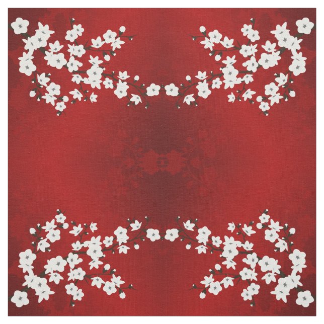 Tela Patrón De Flor De Cerezo Rojo Y Blanco (Retal)