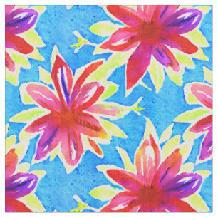 Tela Patrón de flor de color de agua azul Niños rojos