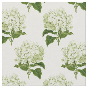 Tela Patrón de flor de hidrangea blanca y verde
