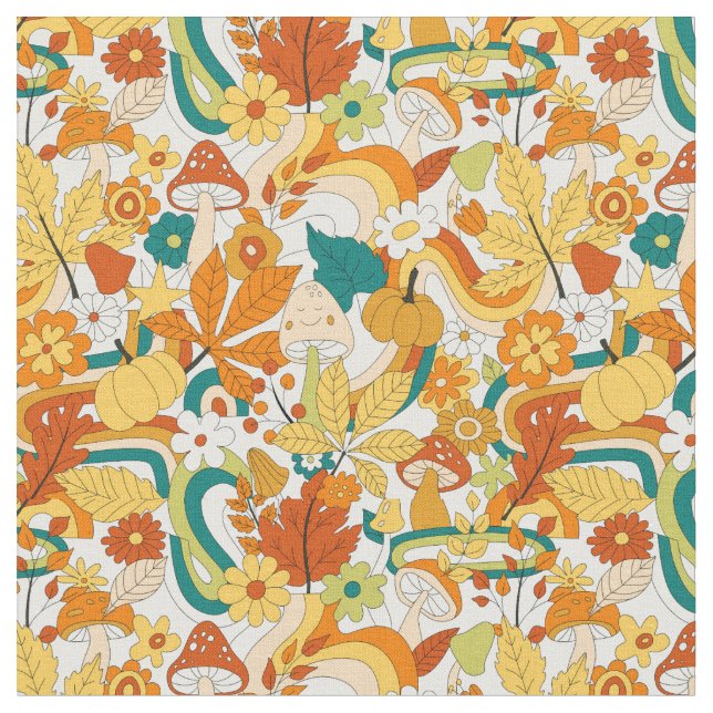 Tela Patrón de flor de hongos Retro Groovy (De cerca)