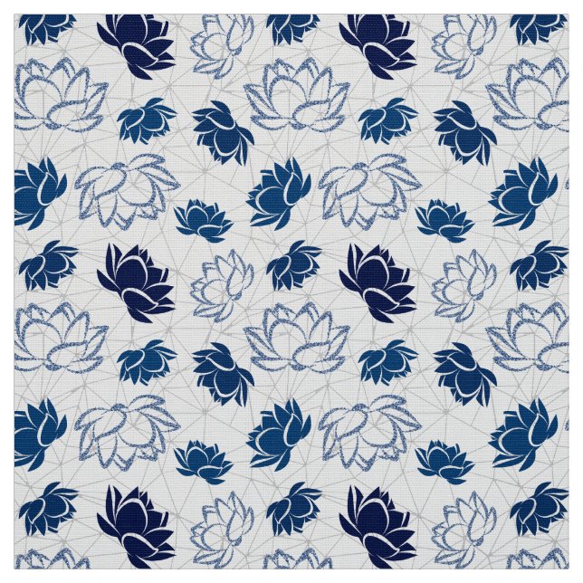 Tela Patrón de Flor de Loto con Brillo Azul (Retal)