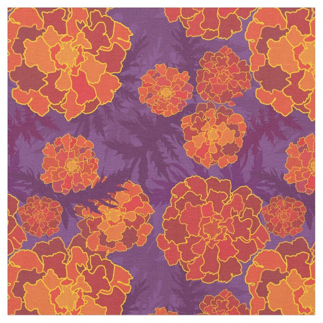 Tela Patrón de flor de Marigold naranja (De cerca)