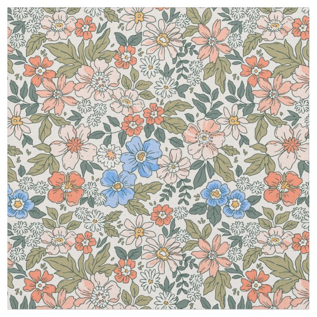 Tela Patrón de flor del jardín de coral (De cerca)