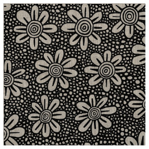 Tela Patrón de flor dibujado a mano 140617 - negro