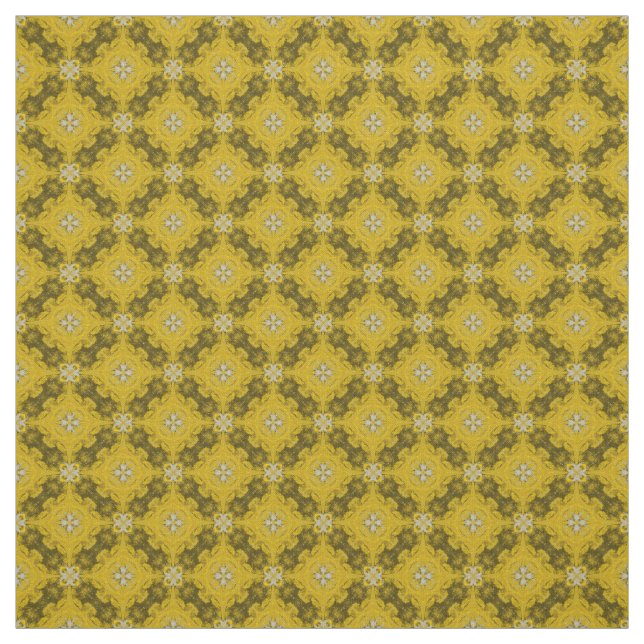Tela Patrón de flor gris amarillo y plata (Retal)