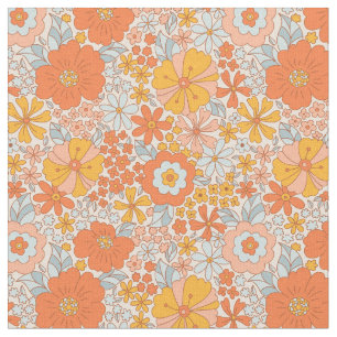 Tela Patrón de flor retro naranja