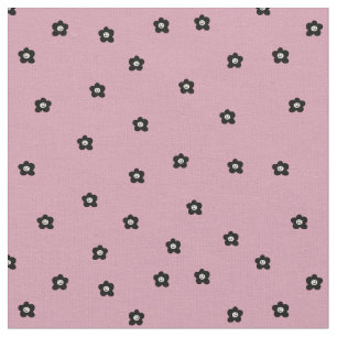Tela Patrón de flor sonriente retro en negro y rosa