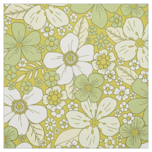 Tela Patrón de flor verde y amarillo pastel