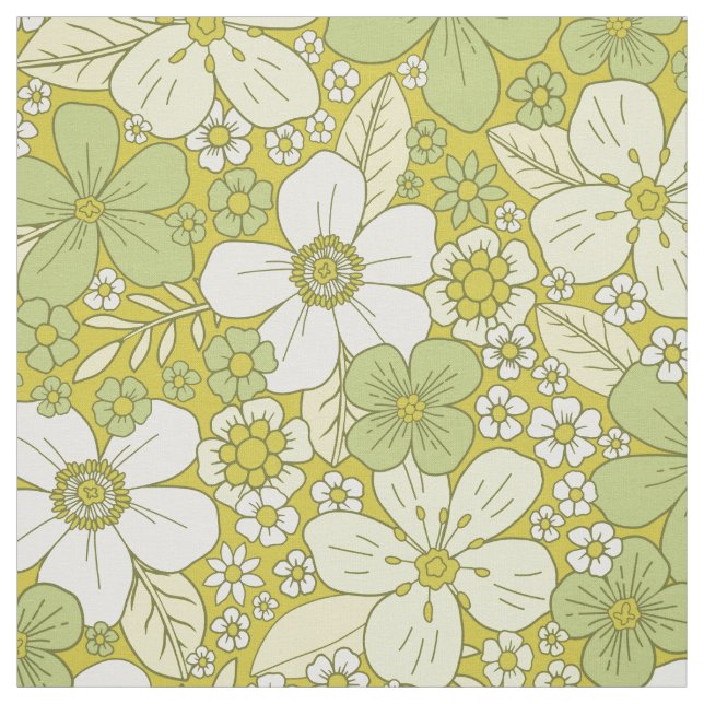 Tela Patrón de flor verde y amarillo pastel (Retal)