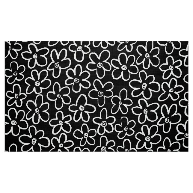 Tela Patrón de flores 080821 - Blanco y negro ("Cuarto gordo" (fat quarter))