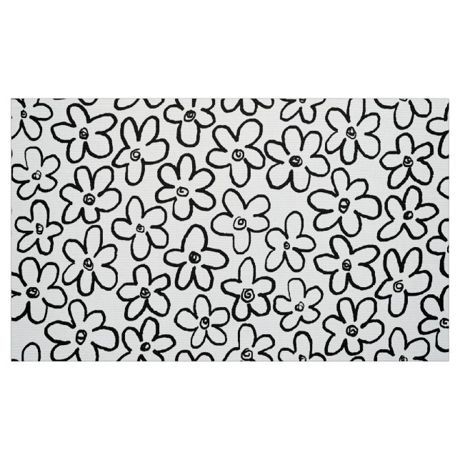 Tela Patrón de flores 080821 - Blanco y negro ("Cuarto gordo" (fat quarter))