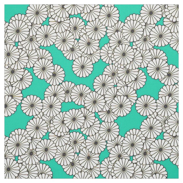 Tela Patrón de flores Art Decó - blanco sobre turquesa (Retal)